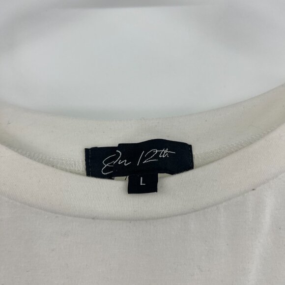 On 12th Black White Lace Front T-Shirt Women's Large - Picture 2 of 4